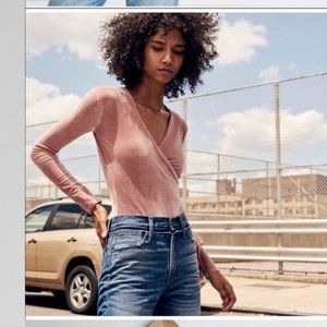 Madewell Velvet Wrap Bodysuit Mauve Blush Pink S